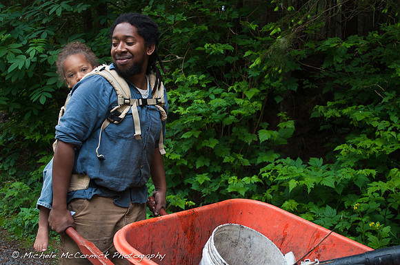 Working father and daughter